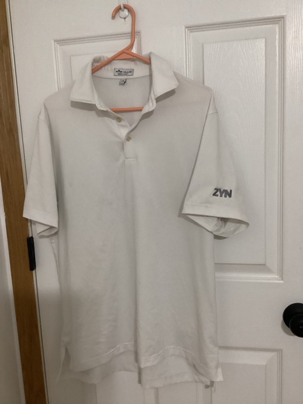 Peter Millar White Short Sleeve Polo with ZYN Logo